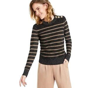 CHARTER CLUB Luxury Cashmere Metallic Stripe Sweater - Size Small